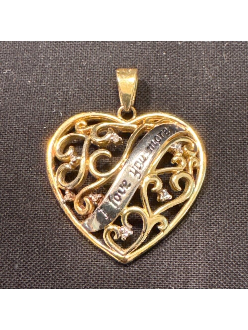 Gold Over Sterling Silver Two-Tone Diamond Heart Pendant "I Love you" Banner